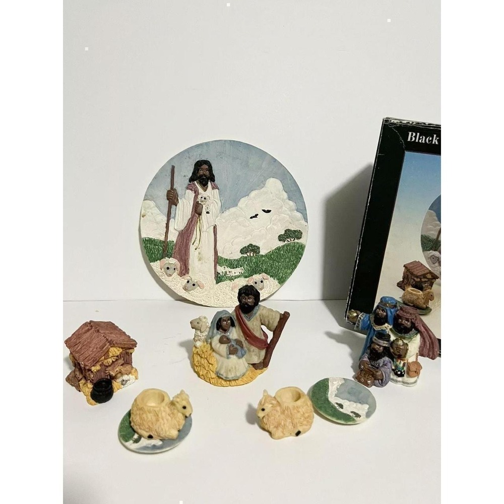 1996 Youngs Black Nativity Tea Set 8 Pc Collectible Christmas Stable Figurines - Picture 7 of 8